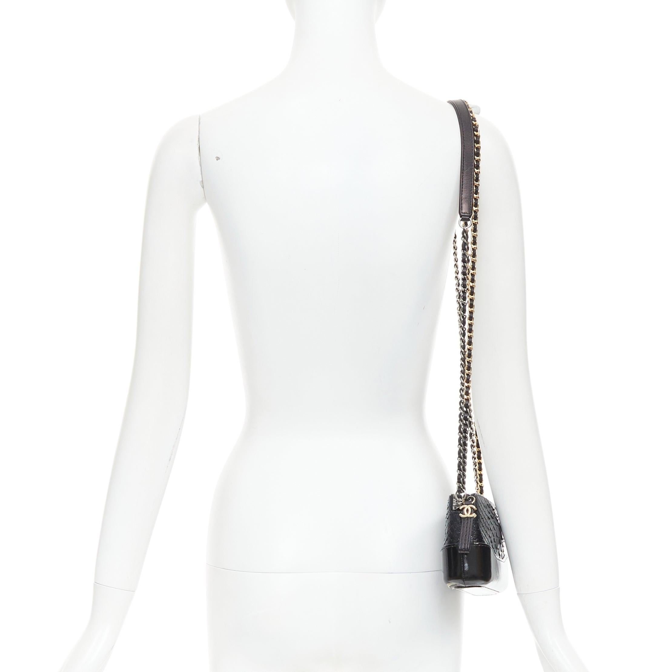 CHANEL Mini Gabrielle black scaled leather patent trim double CC WOC crossbody bag
Reference: YIKK/A00262
Brand: Chanel
Model: Mini Gabrielle WOC
Material: Leather, Patent Leather
Color: Black, Gold
Pattern: Solid
Closure: Zip
Lining: Black