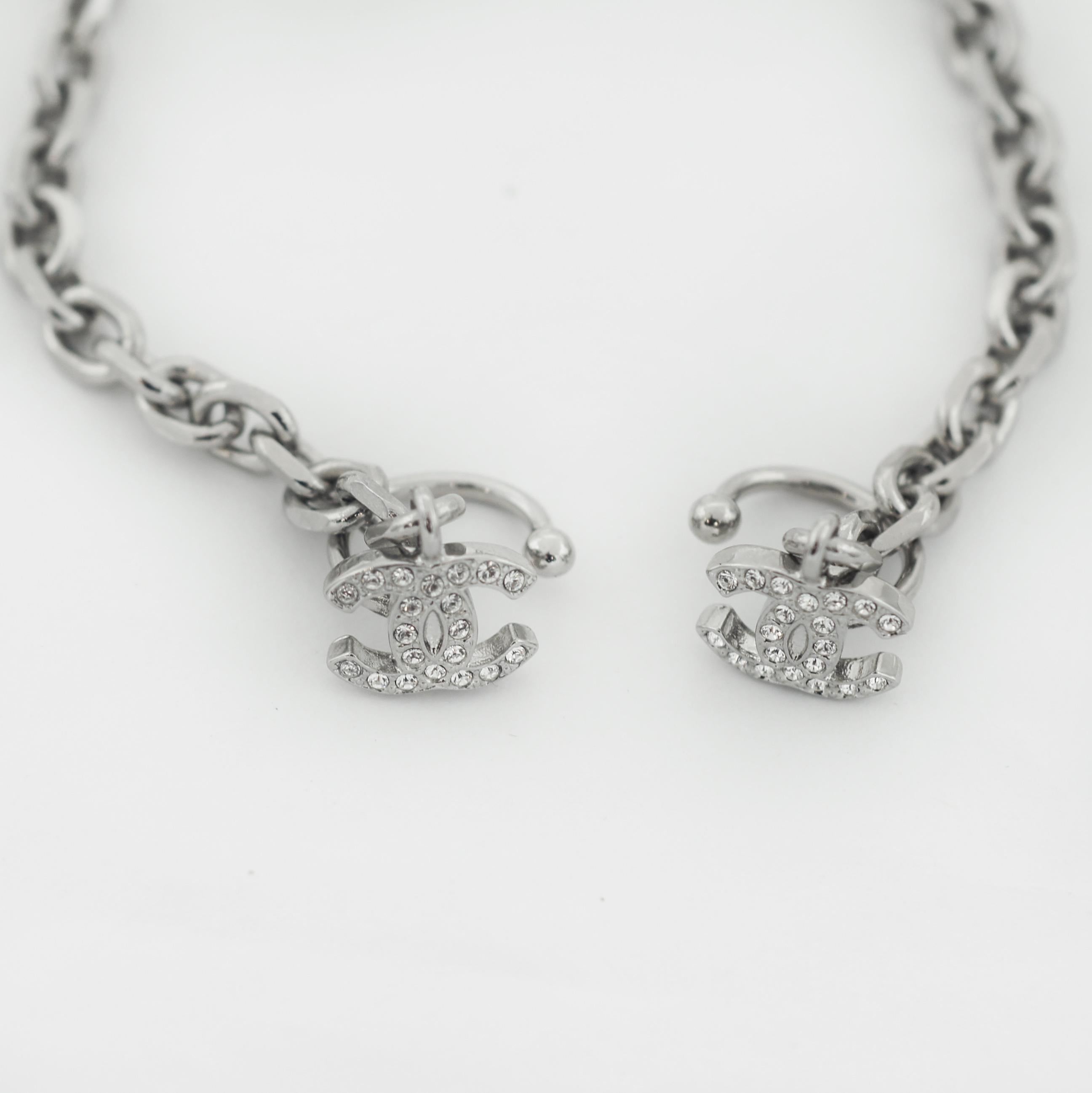 CHANEL Mini Hoop Strass CC Chain Link Ear Cuff Earrings 2