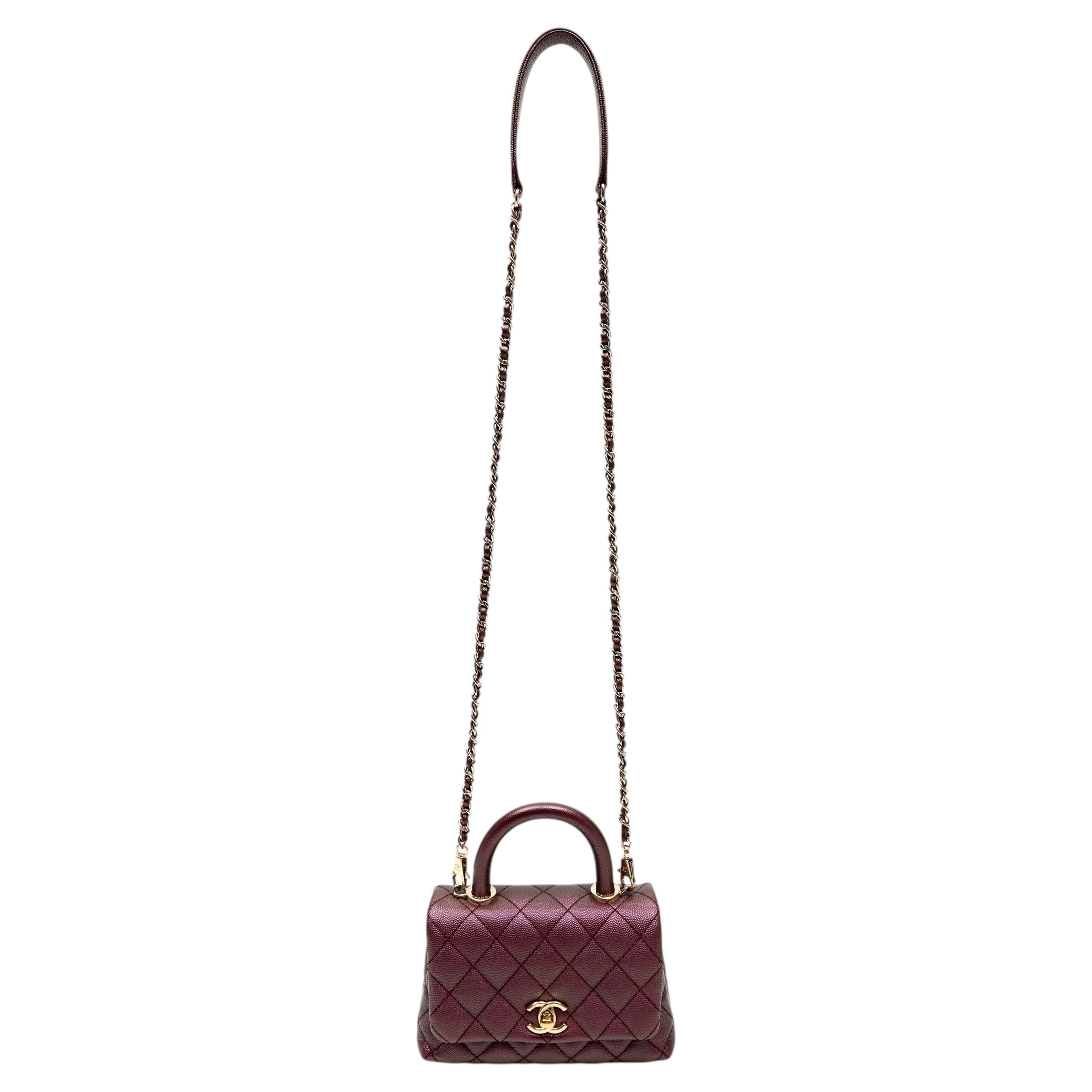 Chanel Mini Bolso Caviar Acolchado Púrpura Iridiscente Coco Chanel en venta