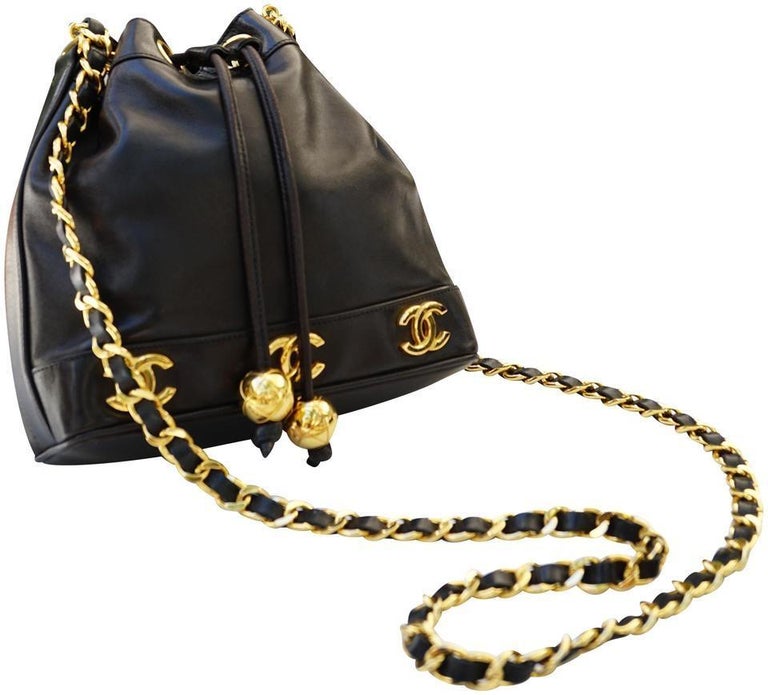 Chanel Vintage Black Leather 2 in 1 Micro Mini Flap Bag Waist Belt Chain