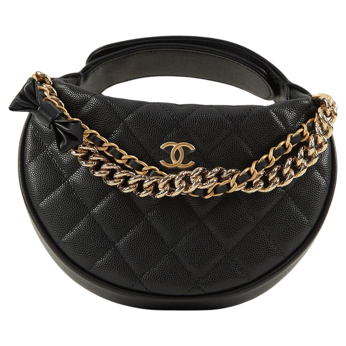 CHANEL MINI LOOP CHANGE PURSE WITH CHAINS BLACK Caviar Leather with Gold-Tone Ha For Sale