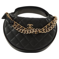 Used CHANEL MINI LOOP CHANGE PURSE WITH CHAINS BLACK Caviar Leather with Gold-Tone Ha