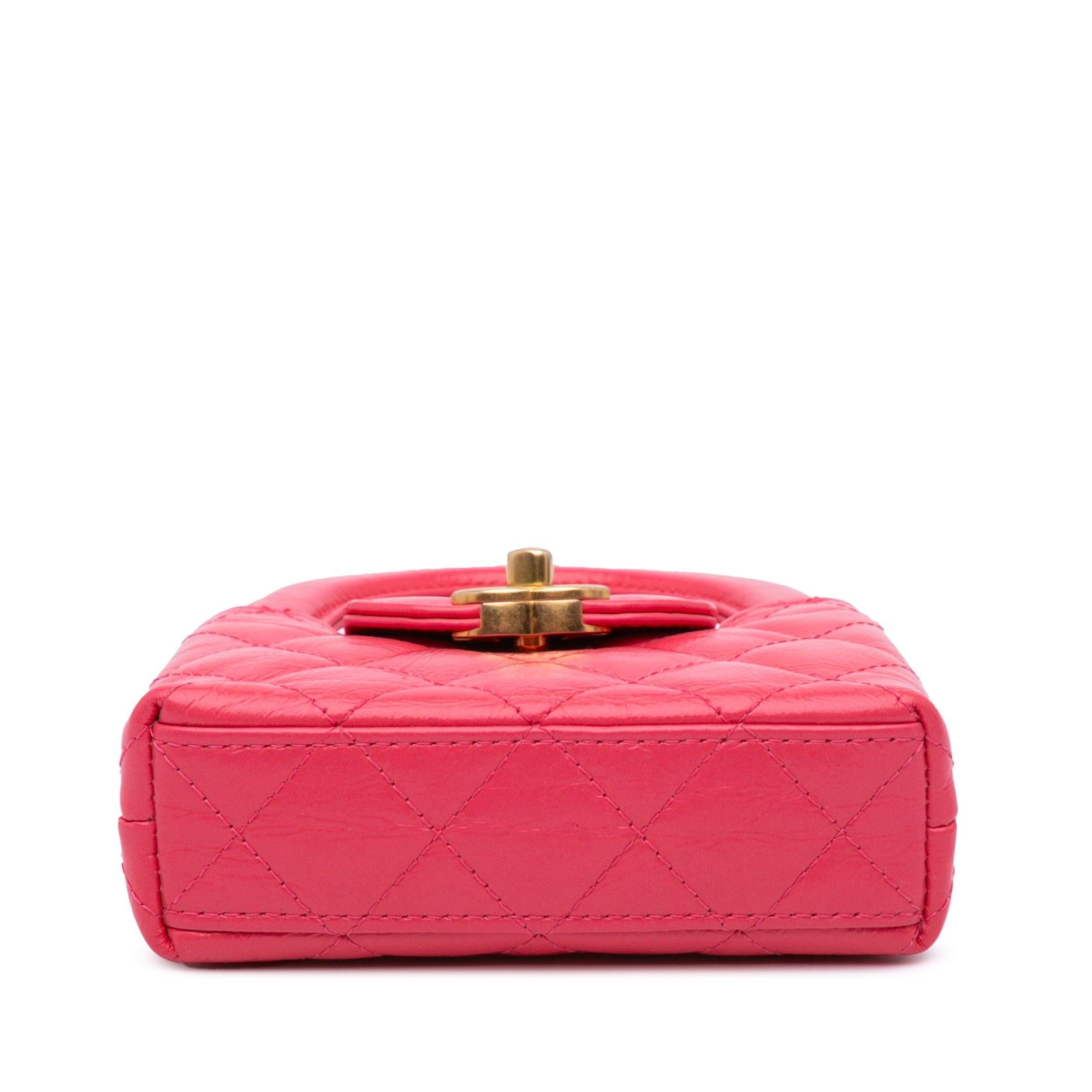 Red Chanel Mini Nano Aged Calfskin Kelly Shopper Bag For Sale