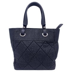 CHANEL Mini Paris Biarritz Tote Bag Schwarzes beschichtetes Segeltuch Kalbsleder Silber HW