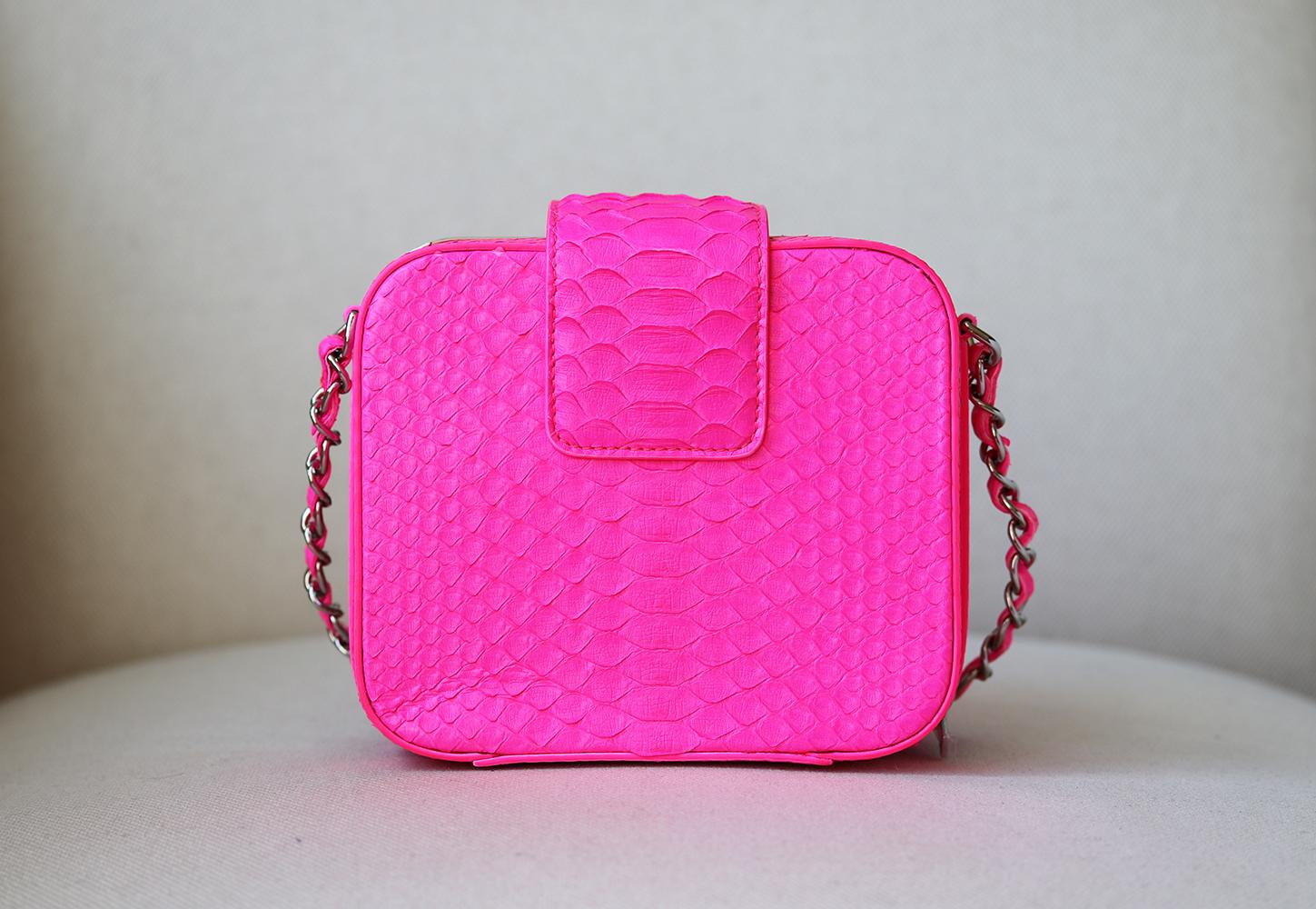Pink Chanel Mini Python CC Box Camera Case Bag 