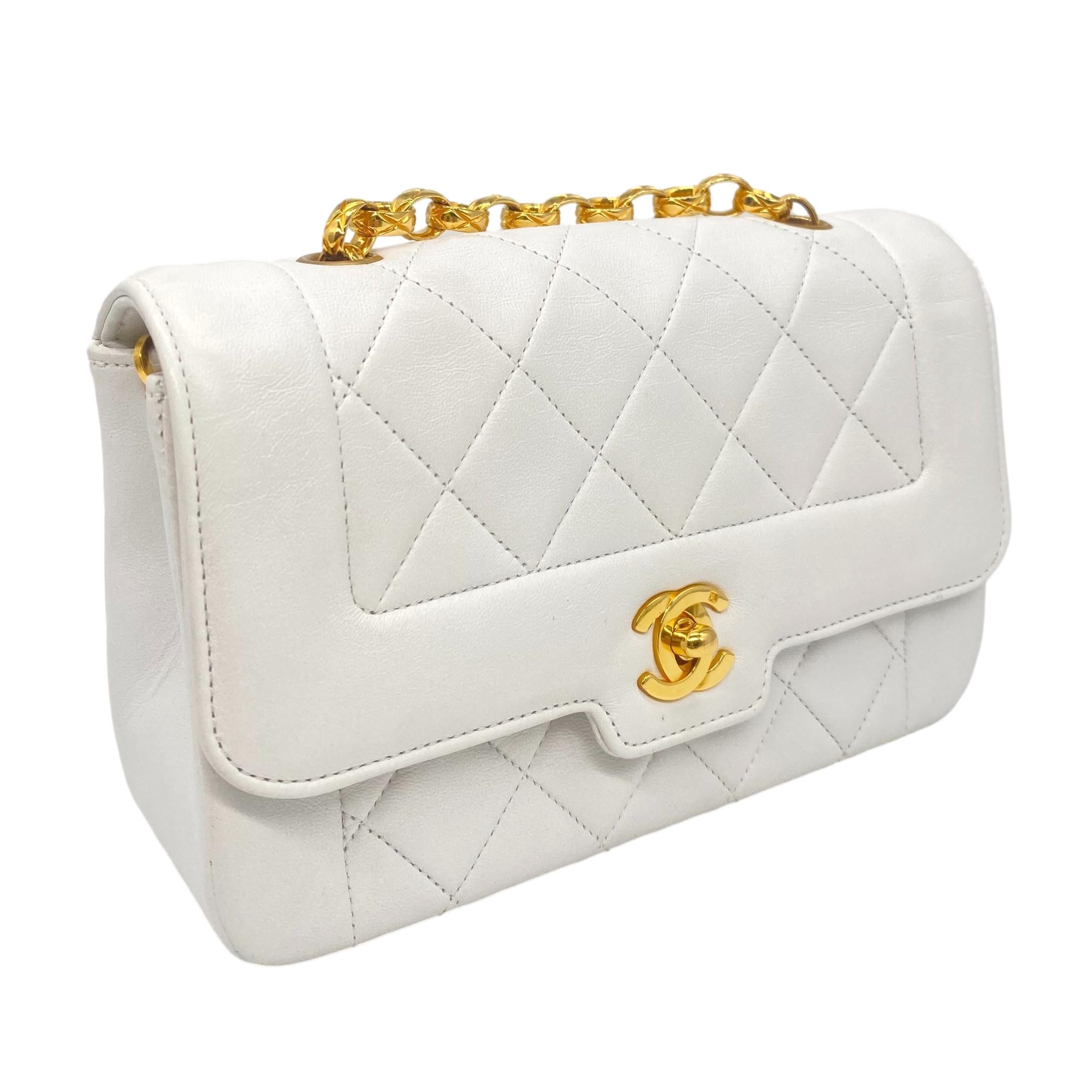 Gray Chanel Mini Quilted White Lambskin Flap Bijoux Chain Shoulder Bag, 1991 - 1994.