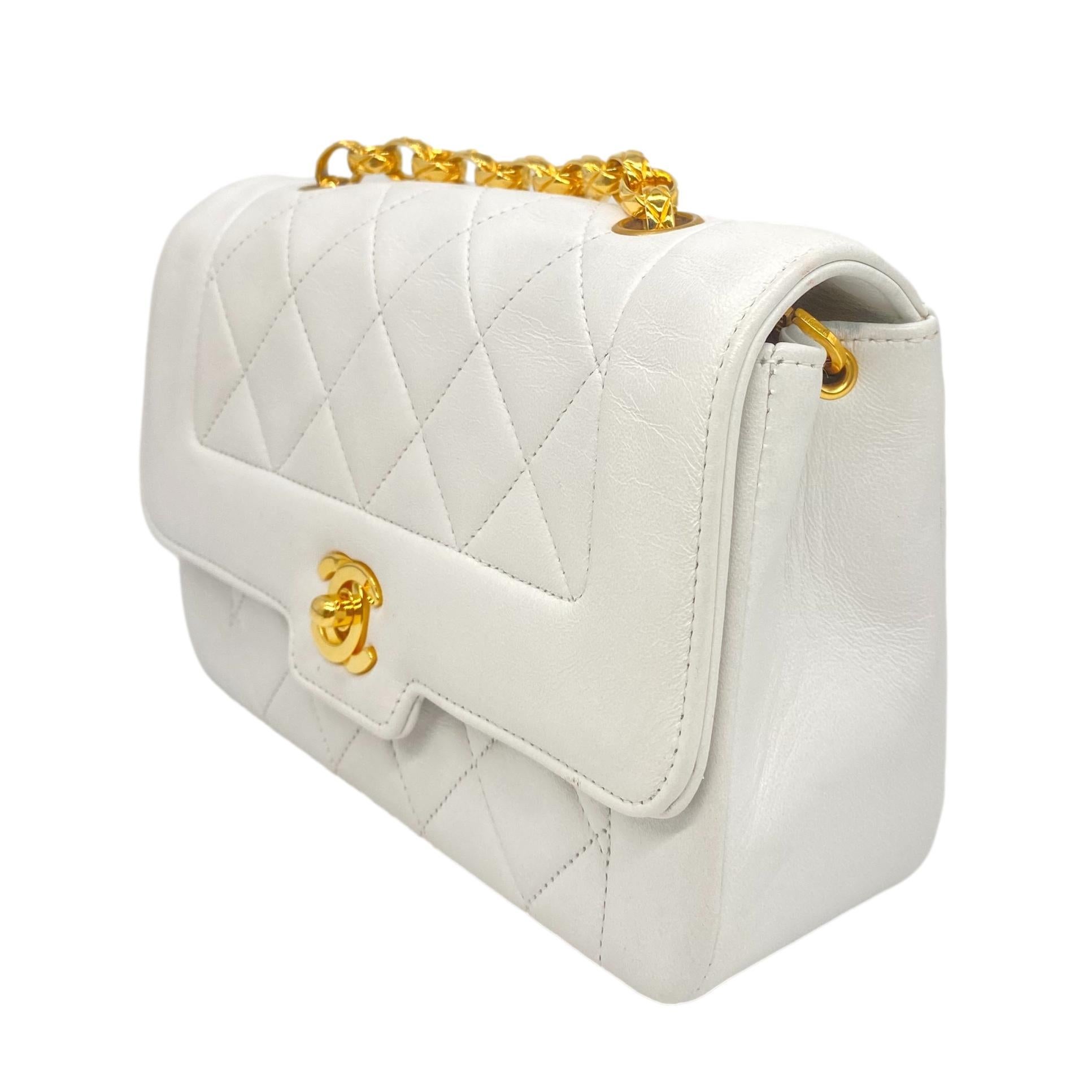 Chanel Mini Quilted White Lambskin Flap Bijoux Chain Shoulder Bag, 1991 - 1994. In Good Condition In Banner Elk, NC