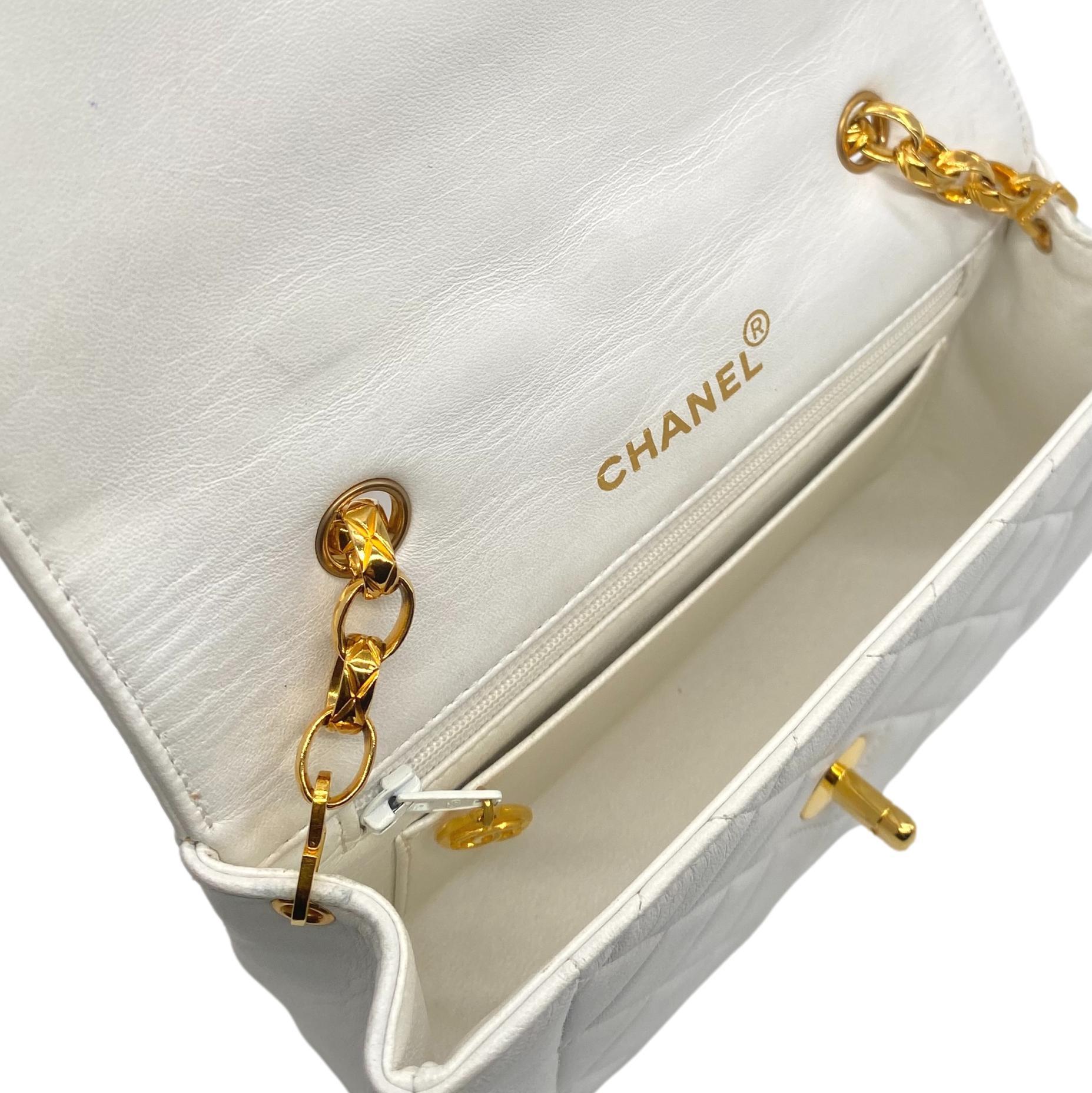 Chanel Mini Quilted White Lambskin Flap Bijoux Chain Shoulder Bag, 1991 - 1994. 3