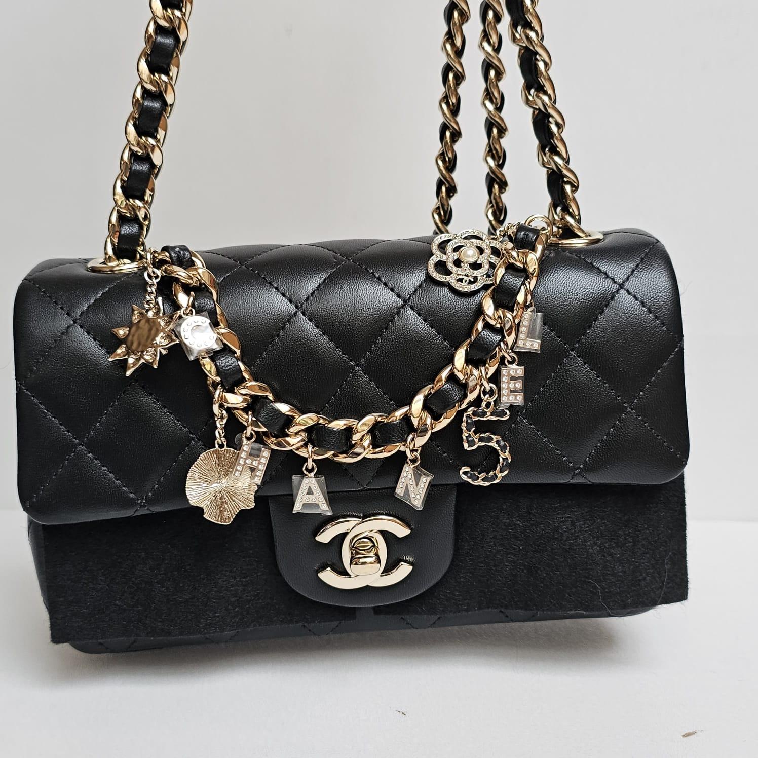 Chanel Mini Rectangle Black Lambskin Charm Flap Bag 6