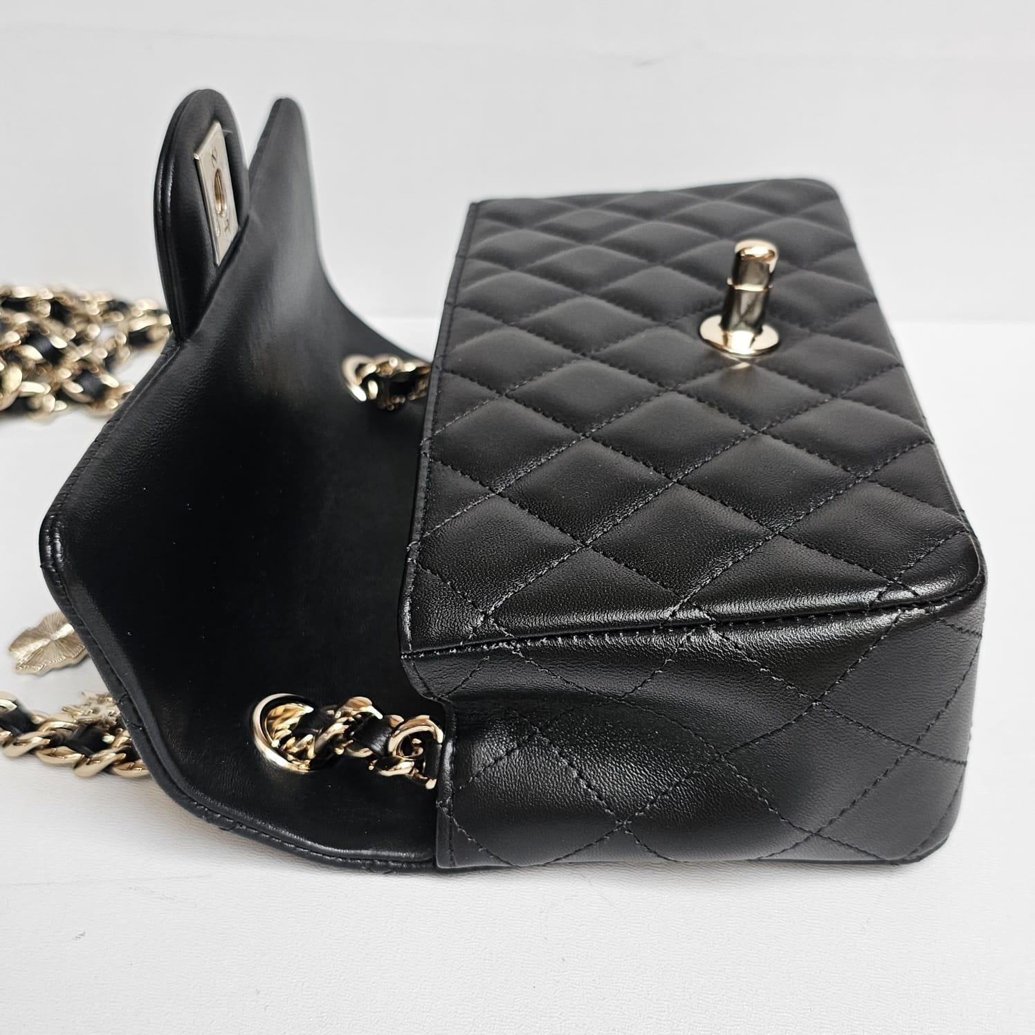 Chanel Mini Rectangle Black Lambskin Charm Flap Bag 7
