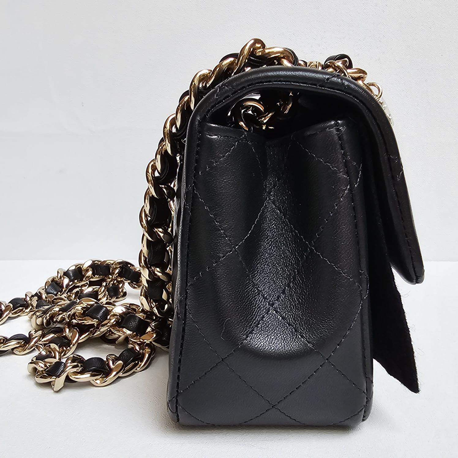 Chanel Mini Rectangle Black Lambskin Charm Flap Bag 9