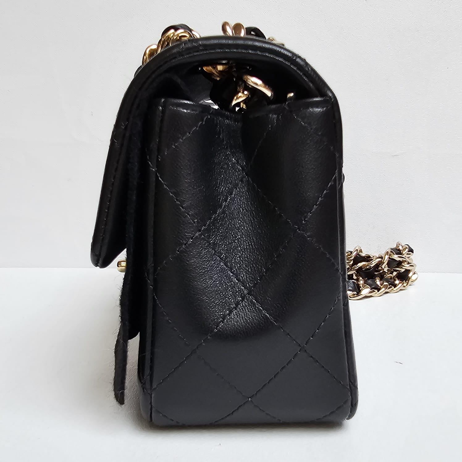 Chanel Mini Rectangle Black Lambskin Charm Flap Bag 10