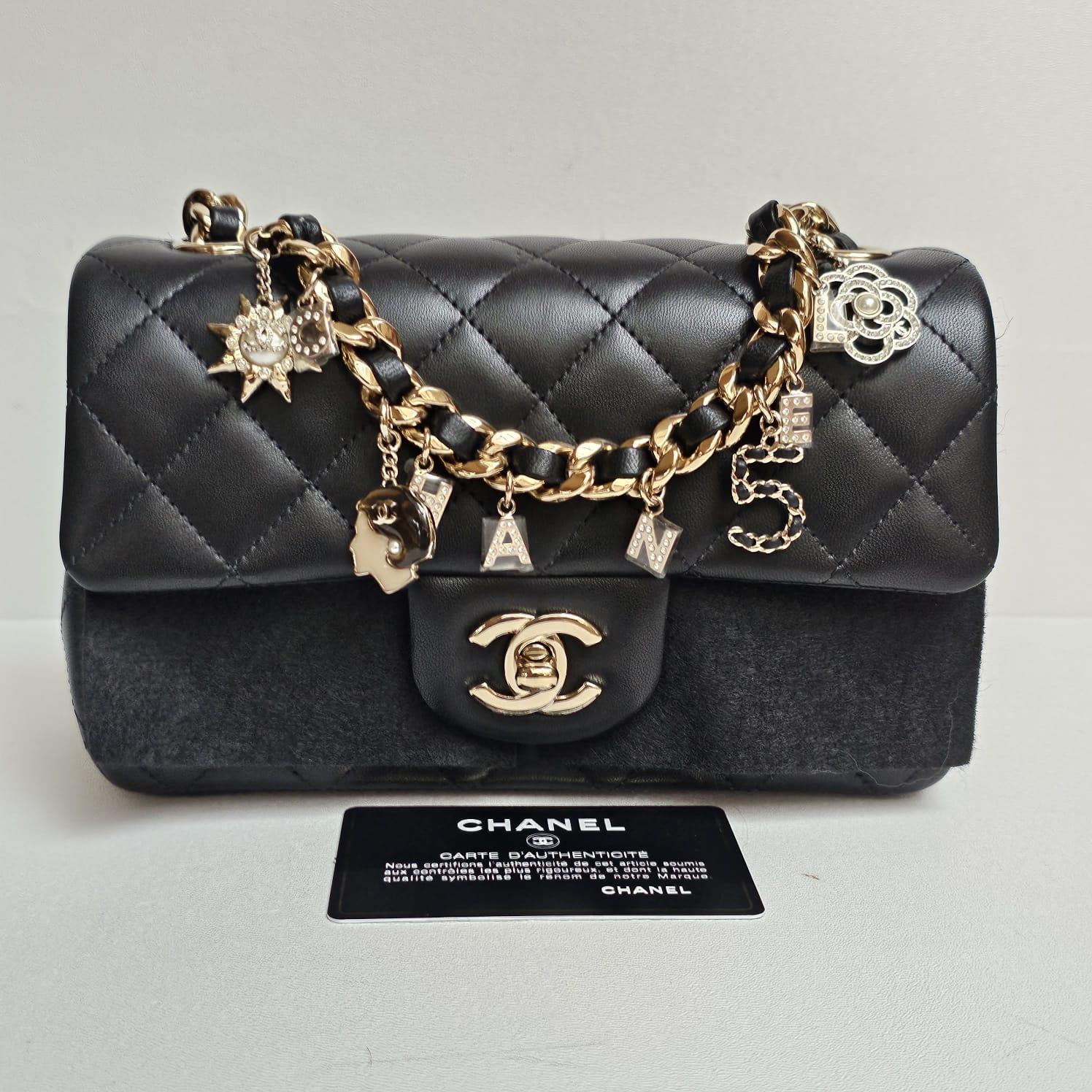 Chanel Mini Rectangle Black Lambskin Charm Flap Bag 13