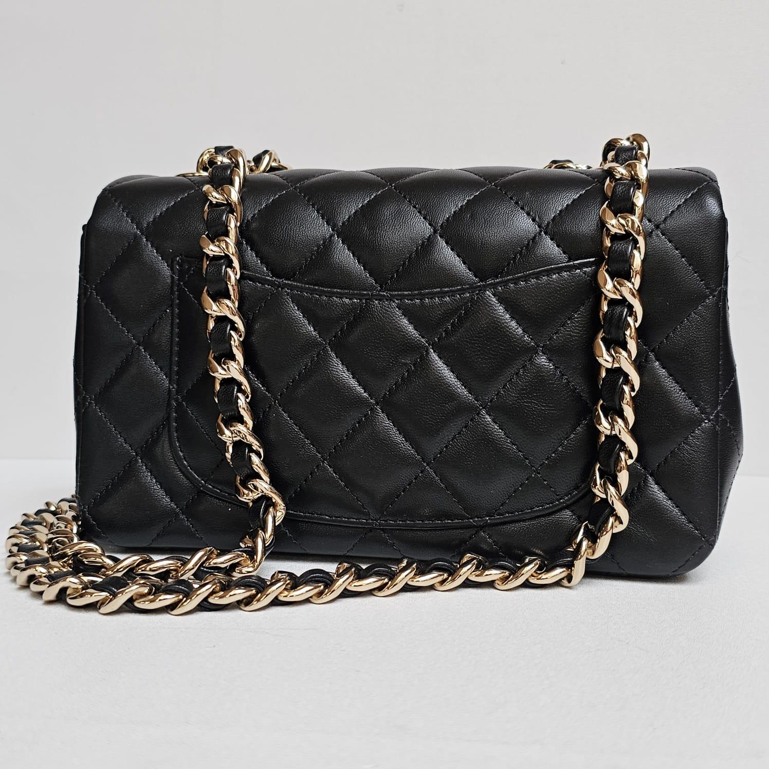 Chanel Mini Rectangle Black Lambskin Charm Flap Bag 14