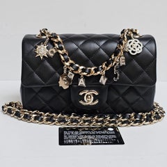 Chanel Mini Rectangle Black Lambskin Charm Flap Bag