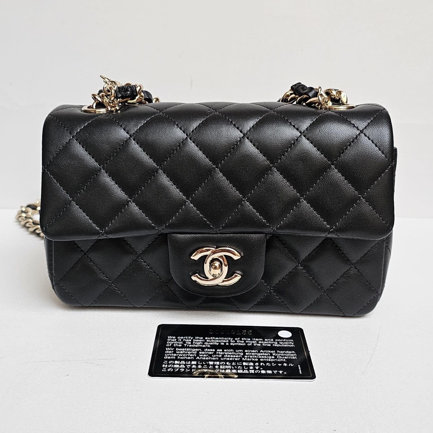Women's or Men's Chanel Mini Rectangle Black Lambskin Charm Flap Bag