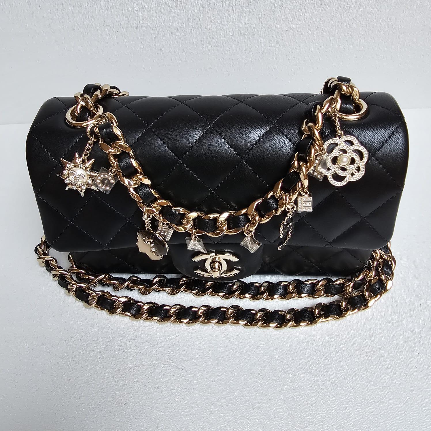 Chanel Mini Rectangle Black Lambskin Charm Flap Bag 2