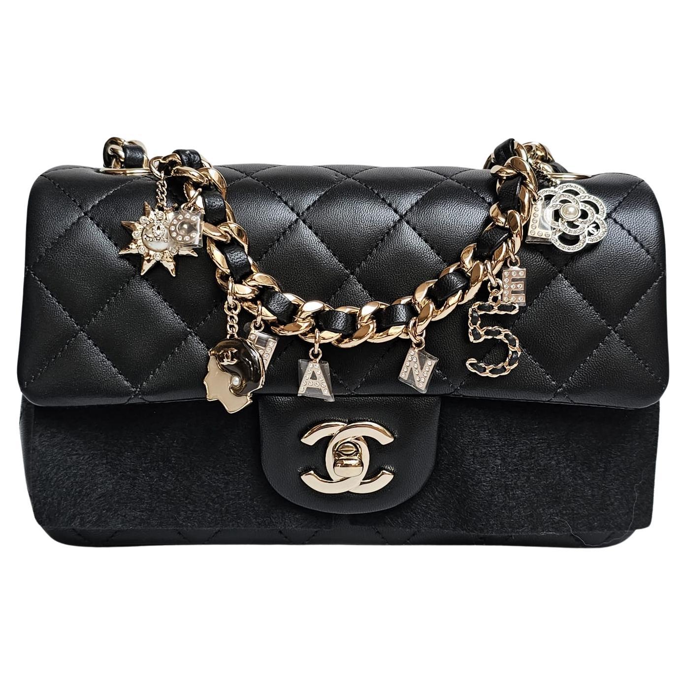 Chanel Mini Rectangle Black Lambskin Charm Flap Bag