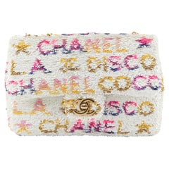 CHANEL MINI RECTANGLE DISCO FLAP BAG WHITE, YELLOW & PINK Sequins & Calfskin wit