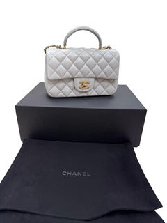 CHANEL Mini Rectangle With Handle Grey Lambskin Leather Bag Light Gold Hardware