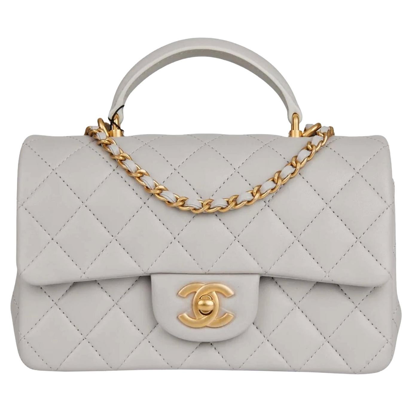 CHANEL Mini Rectangle With Handle Graue Lammleder Tasche Light Gold Hardware im Angebot