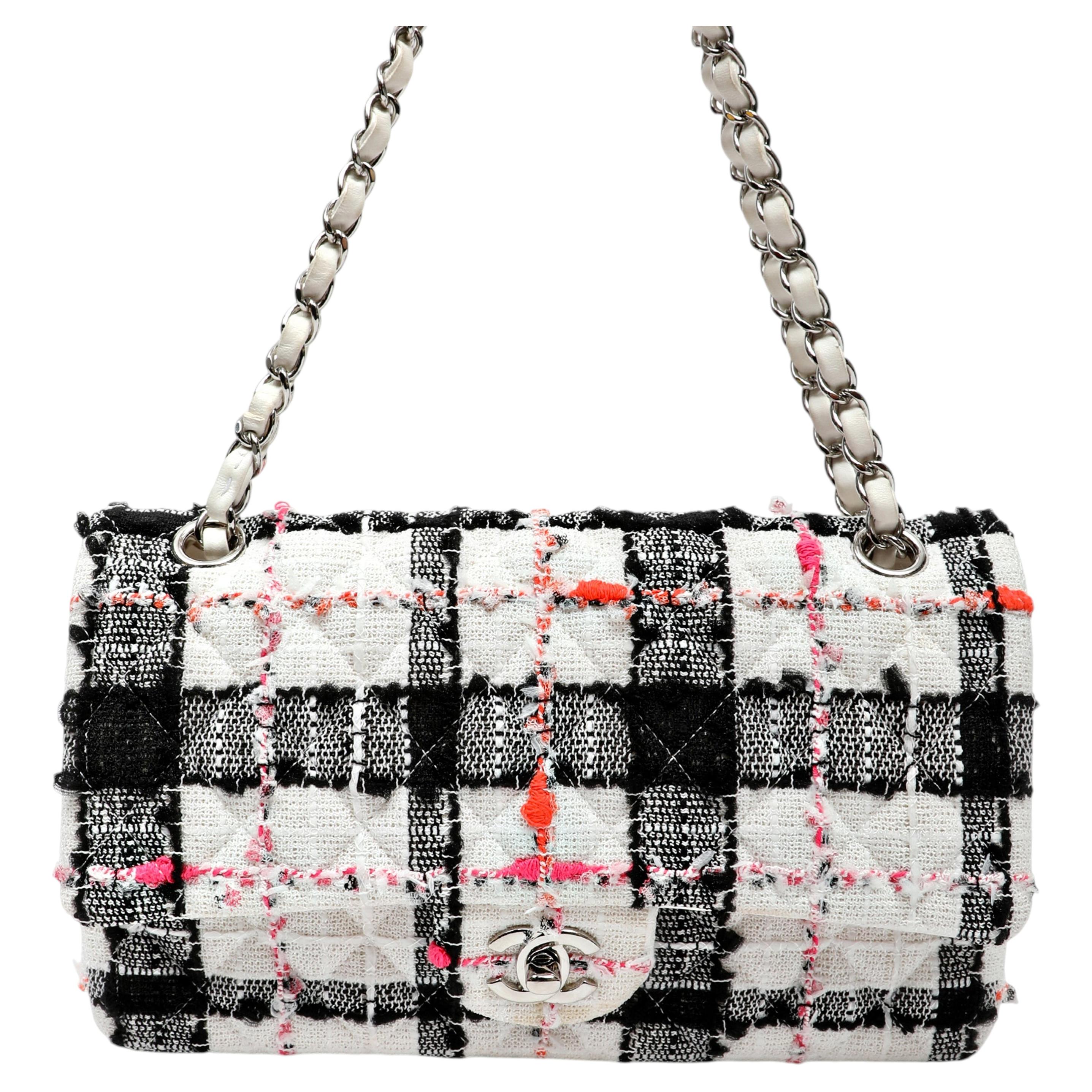 Chanel Medium Classic Double Flap Multicolor Tweed Neon Accents w/Silver HW
