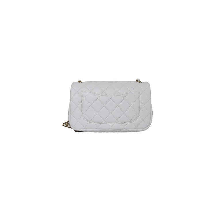 Chanel Mini Rectangular Flap Bag With Pearl Crush Chain White For