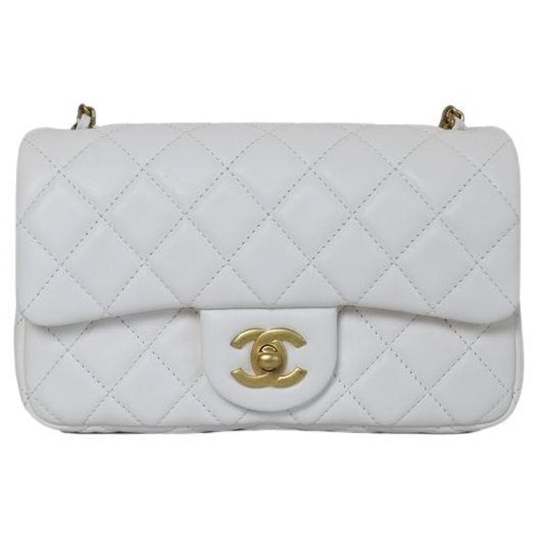 Chanel Mini Rectangular Flap Bag With Pearl Crush Chain White For