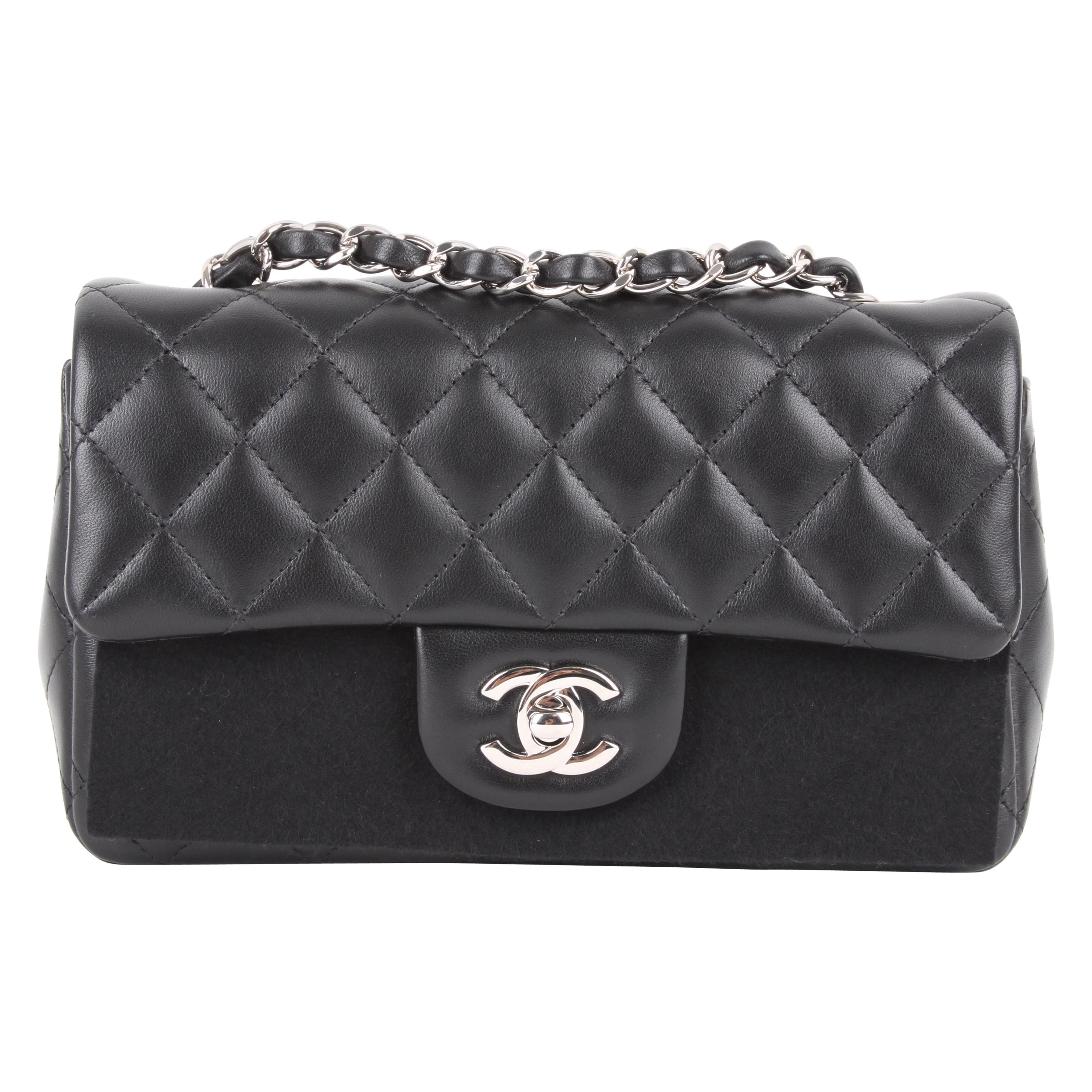 COLOR: Black
MATERIAL: Lmabskin leather
HARDWARE: Silver
CONDITION: New Store Fresh 
COMES WITH: Full Chanel Set
MEASURES: B 20 cm, H 12 cm, D 7 cm.
ORGIN: France
AVAILABILITY: ready to ship