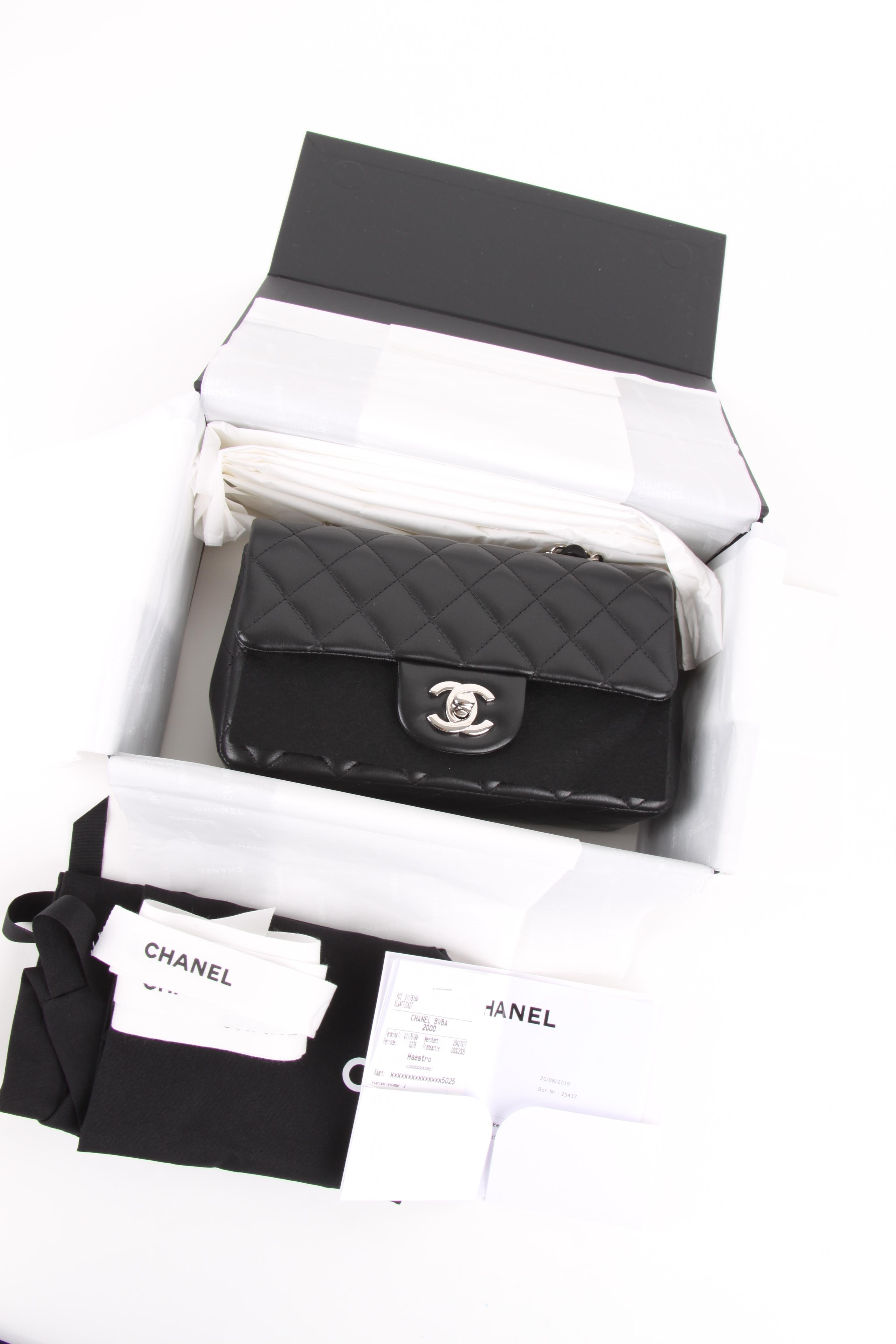Black Chanel Mini Rectangular Lambskin Silver Hardware 2019