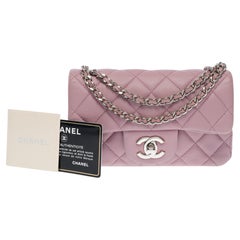 Chanel Mini Rectangular shoulder Flap bag in pelle di agnello lilla , PHW