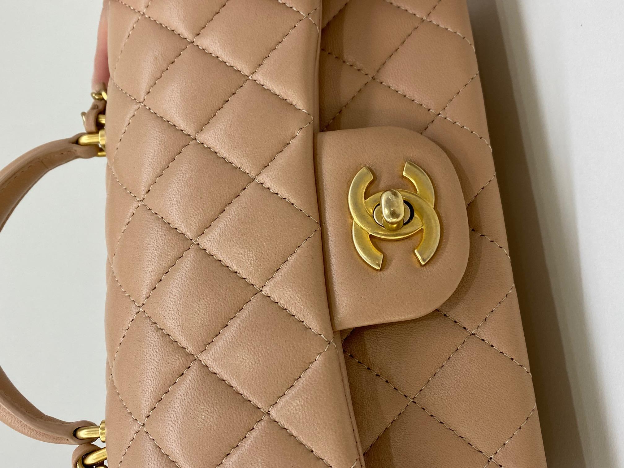 Women's or Men's Chanel Mini Rectangular Top Handle Beige Flap Bag GHW