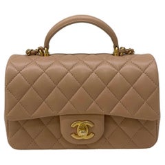 Chanel Mini Rectangular Top Handle Beige Flap Bag GHW