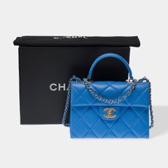 Chanel Mini Retro Twist Top Handle Bag Blue Caviar Leather 21cm