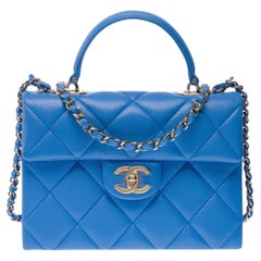 Chanel Mini Retro Twist Top Handle Bag Blue Caviar Leather 21cm