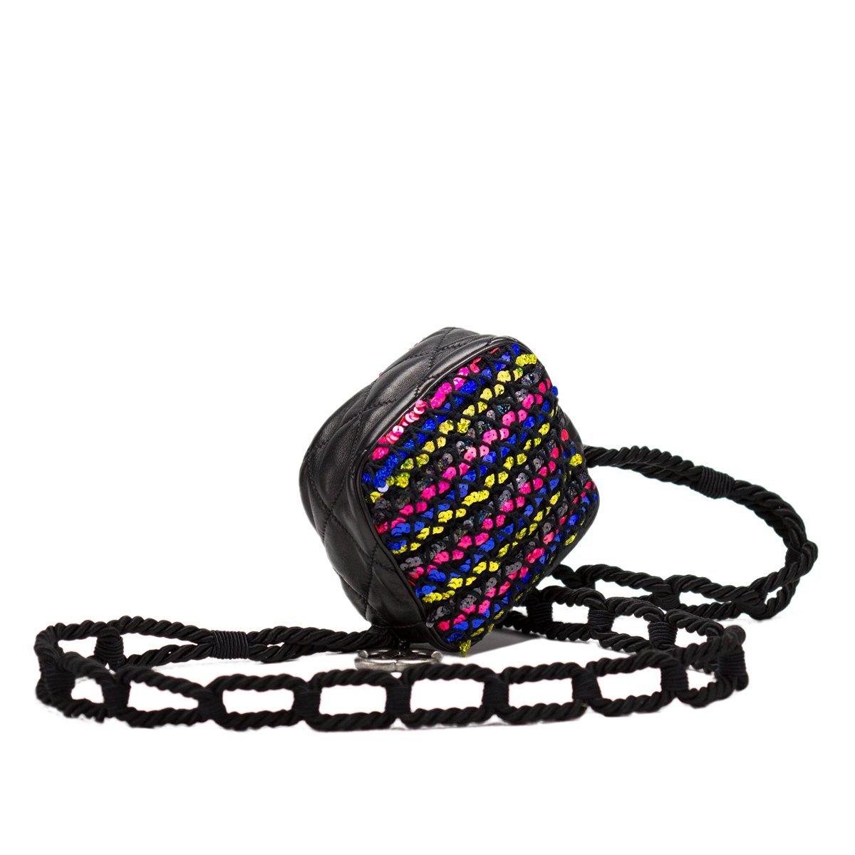 Black Chanel Mini Sequin Rainbow Lambskin Leather Quilted Camera Crossbody Tote For Sale