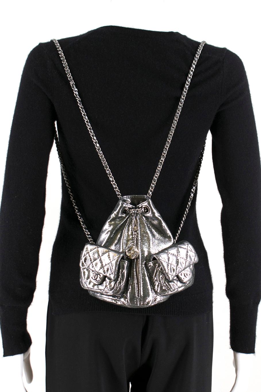 Chanel Mini Silver Split-Zip Backpack	 For Sale 2