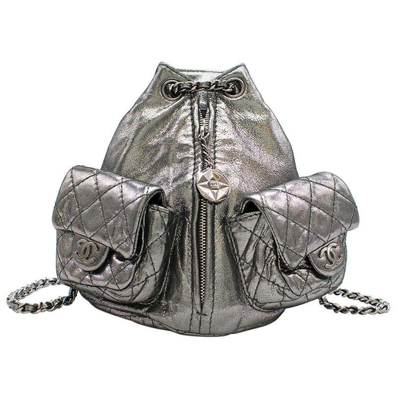 Chanel Mini Silver Split-Zip Backpack For Sale at 1stDibs