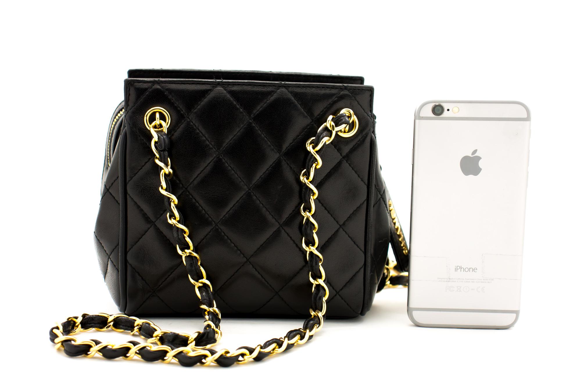 CHANEL Mini Small Double Chain Shoulder Bag Black Quilted Lambskin In Good Condition In Takamatsu-shi, JP
