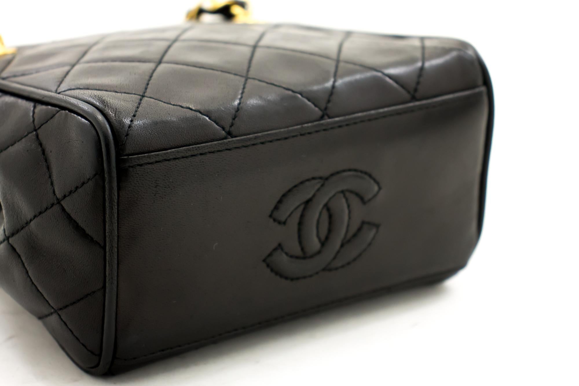 Women's CHANEL Mini Small Double Chain Shoulder Bag Black Quilted Lambskin