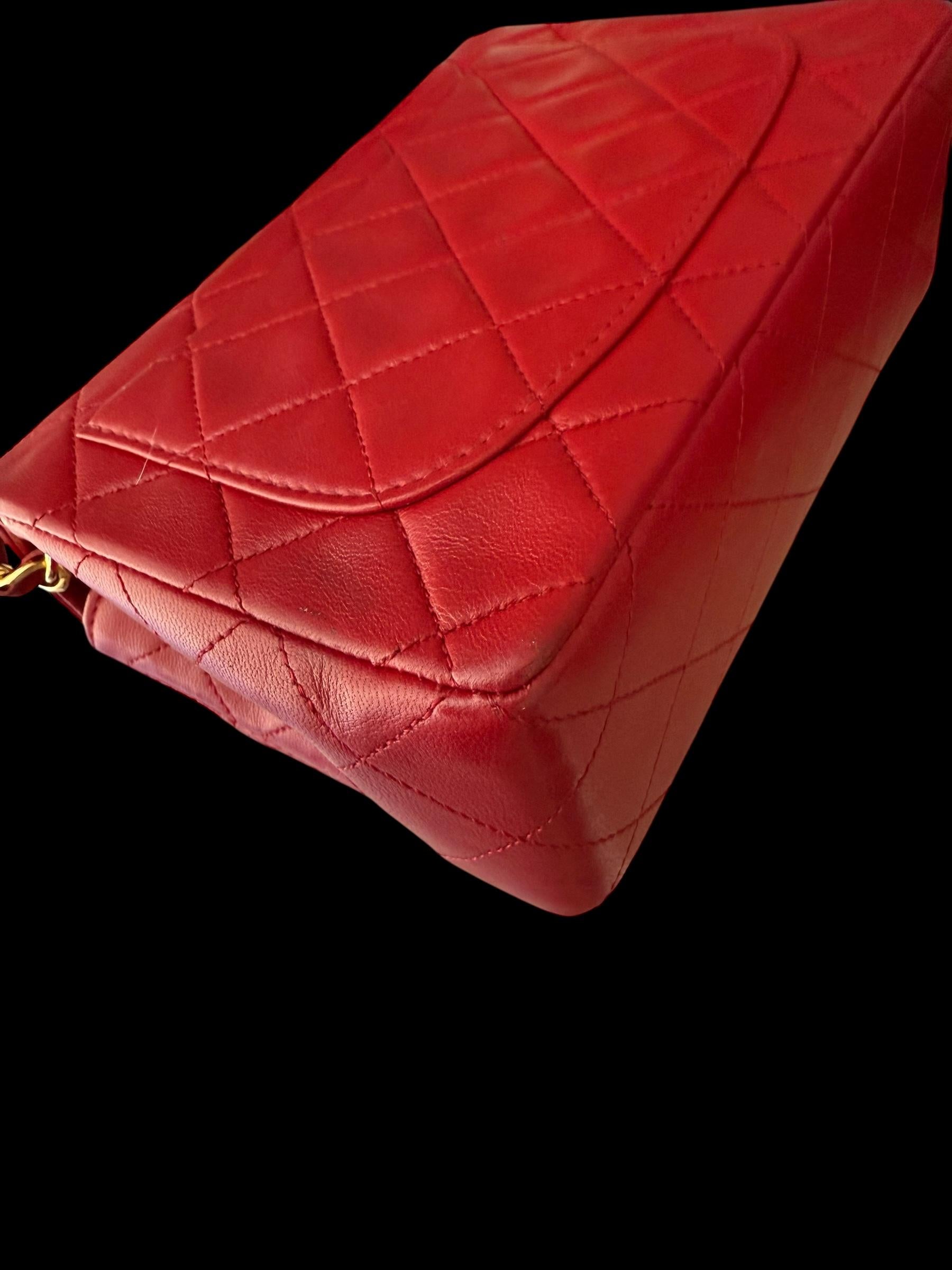 Chanel Mini Square 17cm Red Leather Classic Flap Shoulder Bag Crossbody For Sale 5
