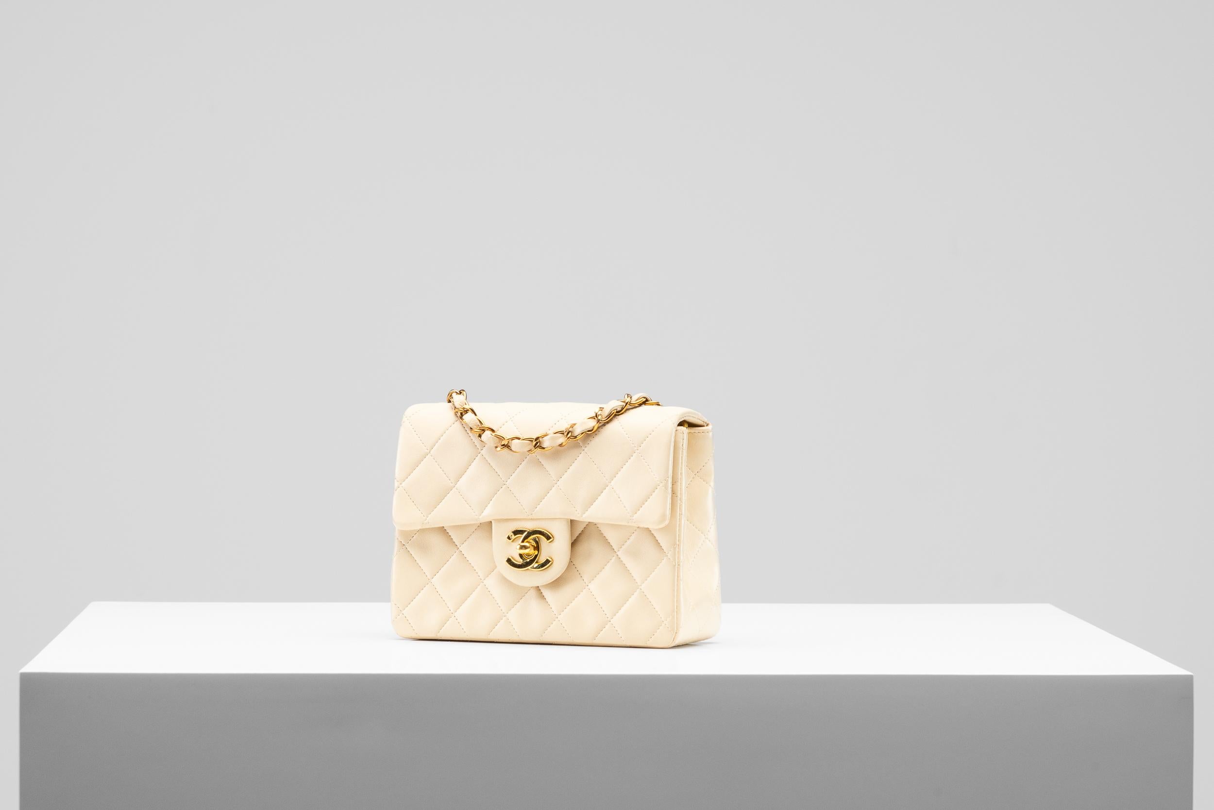 Women's or Men's Chanel Mini Square Beige Clair Lambskin Vintage Flap Bag