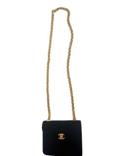 Chanel mini square black velvet classic flap shoulder bag