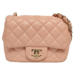 Chanel Mini Square Classic Flap Almond Pink Lambskin Leather Gold-tone Hardware