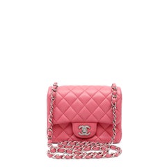 Chanel Mini Square Classic Flap Bag Pink Quilted Lambskin with Silver Hardware