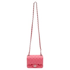 Chanel Mini Square Classic Flap Bag Pink Quilted Lambskin with Silver Hardware