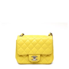 Chanel Mini Square Classic Flap Bag Yellow Quilted Lambskin with Silver Hardware