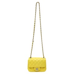 Chanel Mini Square Classic Flap Bag Yellow Quilted Lambskin with Silver Hardware