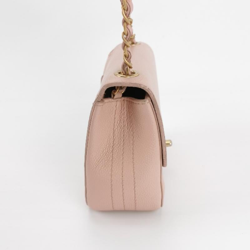 Beige Chanel Mini Square Classic Flap Pink Caviar Leather with Gold-tone Hardware For Sale