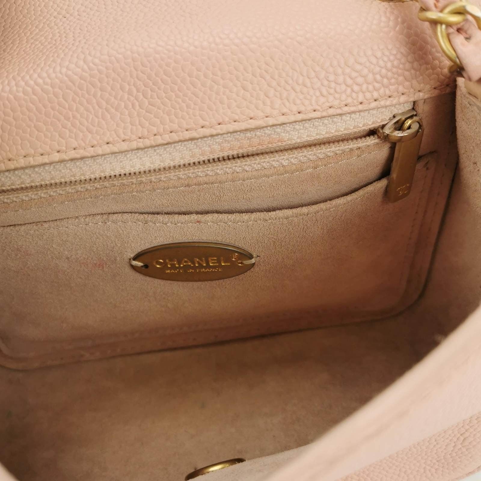Chanel Mini Square Classic Flap Pink Caviar Leather with Gold-tone Hardware For Sale 4